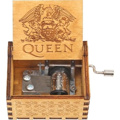 Bohemian Rhapsody Music Box Creative Queen Pattern Wooden Hand Cranked Crafts for Birthday Retro Living Room Decoration