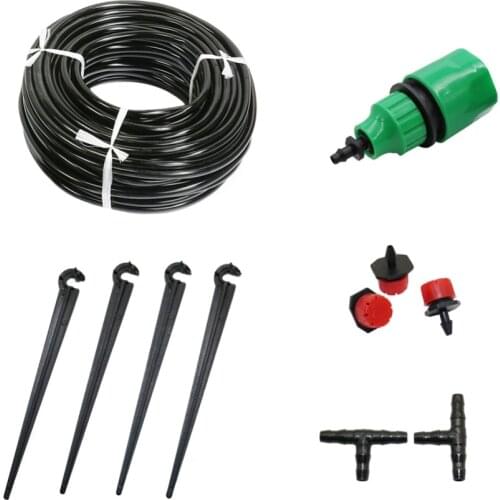 10m,20m Simple garden watering kit 4/7mm hose, 8 hole dripper, 4mm Tee connector, hose Bracket, Quick connector 1 Set