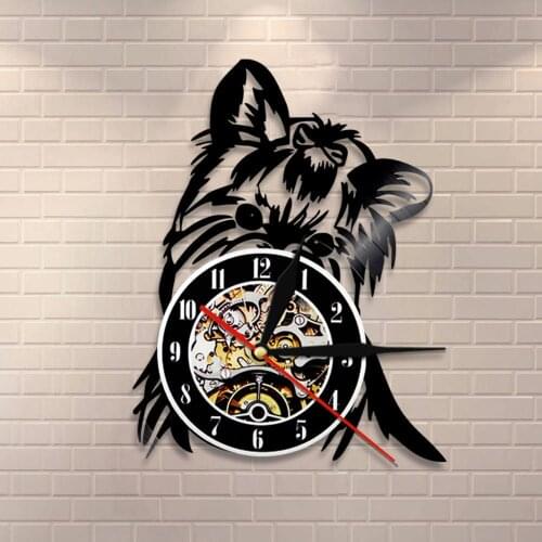 Puppy Ricky Yorkie Vinyl Record Clock Yorkshire Terrier Dog Breeds Gift Yorkie Portrait Artist Dog Pet Shop Wall Art Wall Clock