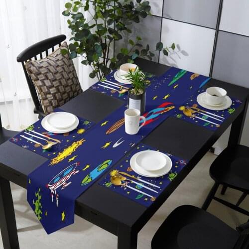 Cartoon Space Astronaut Aircraft Rocket Moon Table Runner Table Mats Cover For Home Wedding Festival Party Hotel Decoration