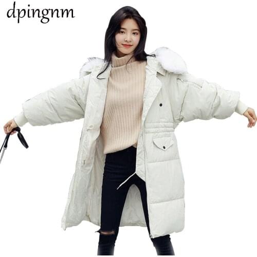 2018 new long down feather cotton clothes womens winter thickened knee cotton clothes loose bread jacket jacket