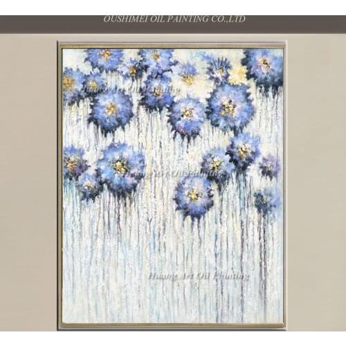 New Handmade Light Purple Flower on canvas Hand Painted Modern Abstract White Oil Painting Wall Decor Little Daisy Paintings