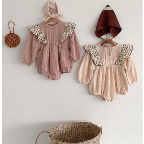 Autumn Newborn Baby Girls Princess Bodysuits Ruffle Sleeve Korean Style Infants Clothes Toddlers Kids Jumpsuits