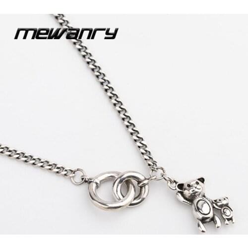Mewanry 925 Sterling Silver Sweater Necklace for Women Cute Trend Elegant Party Creative Design Two Bears Jewelry Birthday Gifts