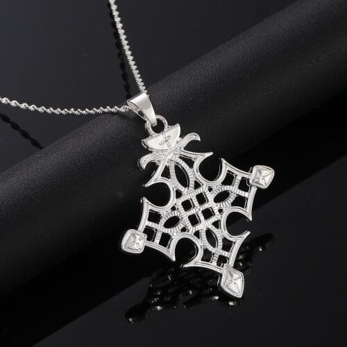 Ethiopian Ethnic Style Silver Color Cross Pendant Necklace Eritrea Habesha Jewelry