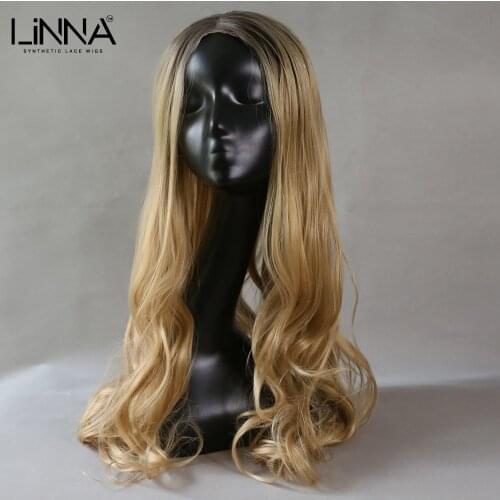 LINNA Blond Synthetic Lace Front Wigs For Women Long Wavy High Temperature Fiber Wigs Natural Hairline Lolita Cosplay Wigs