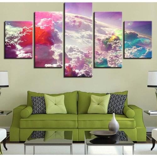 Landscape Sky Cloud Star Mountain River Hot Air Balloon 5 Piece Wall Pictures For Living Room Color Painting Art Home Decor