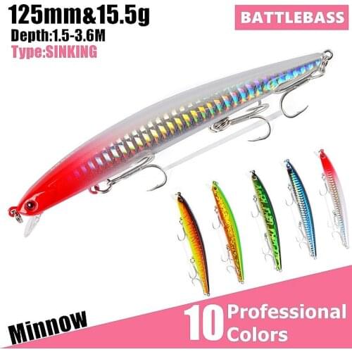 BATTLEBASS 1PC Fishing Bait 10 Colors Fishing Lure 15.5g-0.54oz/12.5cm-4.92" Fishing Tackle with 6# Hook Minnow Bait Lure