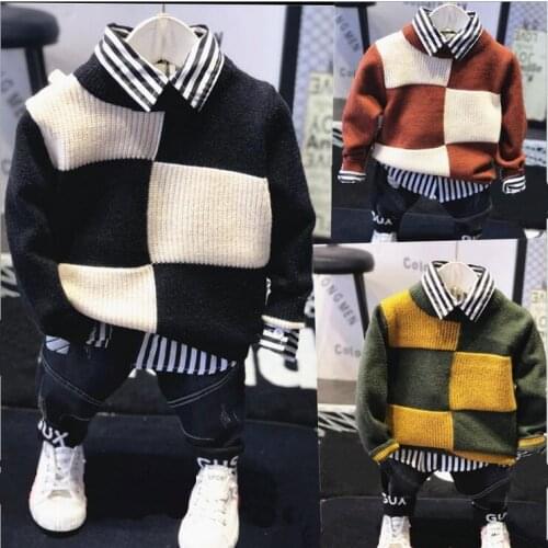 New Baby Boys Autumn winter Sports suit 3pieces set Kids Clothing sets Knit sweater + shirt + jeans Casual boys clothes set 2-6