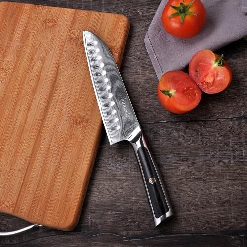 SUNNECKO Premium 7'' Santoku Knives Damascus Steel Japanese VG10 Core Blade Kitchen Knives G10 Handle Sharp Cutter Slicer Tool