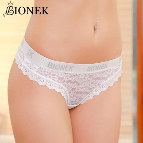 BIONEK Letter Panties Women Lace Thong Sexy Girls Briefs Lingerie S-XL G-String Women Thongs Female Underwear Underpants