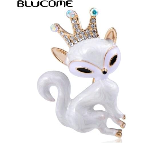 Blucome Cute Animal Fox Brooch Enamel Alloy Crystal Jewelry For Women Children Men Clothing Scarf Suit Bag Pins Accessories Gift
