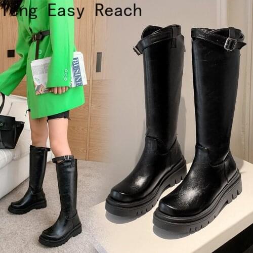 Ladies fashion platform boots chunky heel wedges mid calf women boots casual brand thick bottom winter boots woman black