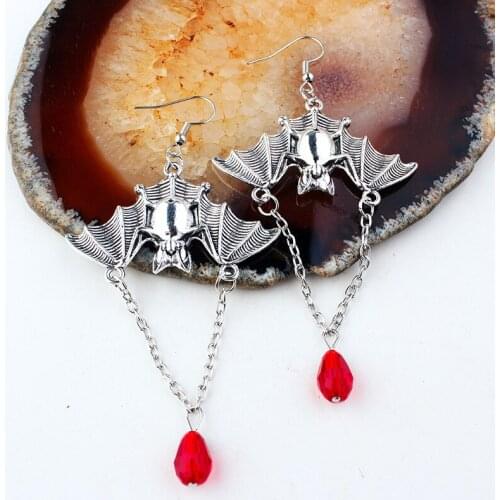 Earrings 2021 Trend New Gothic Style Vampire Bat Vintage Long Hanging Earrings Pagan Female Wizard Crystal Water Drop Jewelry