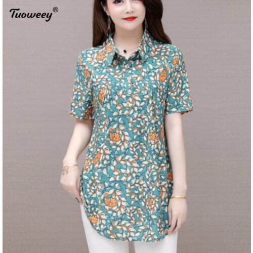 Women chiffon plus size Shirts Blouses Tops 2021 New Fashion short Sleeved Vintage Shirt Printed Shirts Female Blusa Feminina