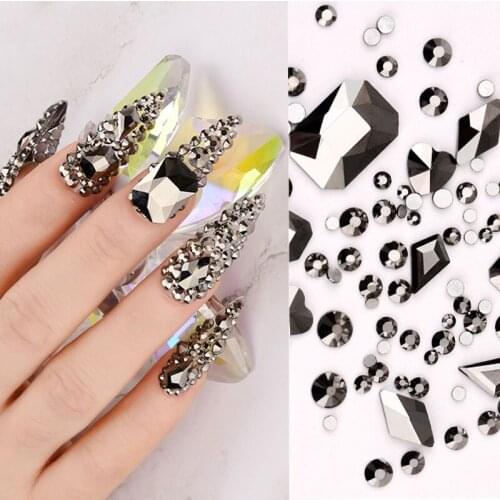 1 Box Nail Rhinestone AB Flat Back Bottom Bling Crystal Mixed Size Gems Beads Colorful 3D Nail Art Decorations Nails Accessories