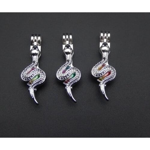 10pcs silver snake pearl cage necklace pendant, aroma oil diffuser adds your own pearl, stone makes it more attractive