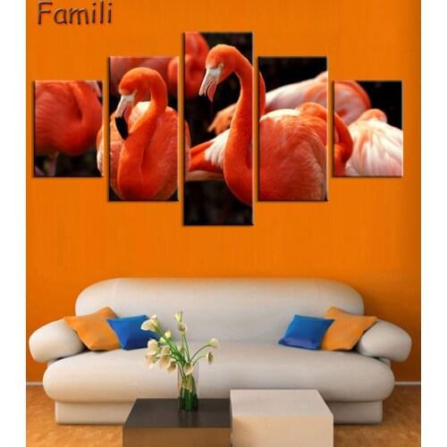 5panel/set Nordic Painting On Canvas Print Poster Flamingo Feathers Wall Art Canvas Painting Decorative Pictures For Living Room