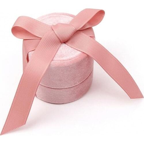 50%HOT Round Bowknot Corduroy Jewelry Box Ring Earrings Necklace Packaging Display Case