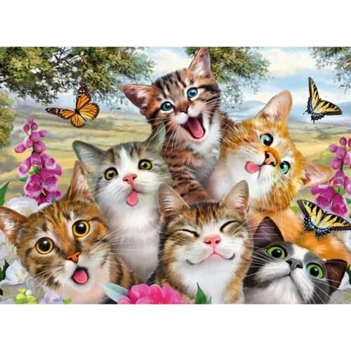Cute Cat Diamond embroidery circle diamond painting rhinestone crystal painting home decoration
