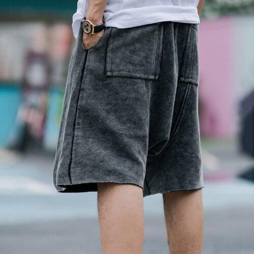 Summer Tide Brand Retro Washed Old Raw Cotton Knee Length Pants Mens Couple Loose Casual Shorts
