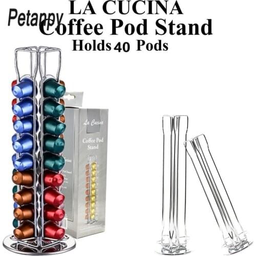 360 Rotating 40 Capsule Coffee Pod Holder Capsules Dispensing Tower Stand Fits for Nespresso Capsule Storage Coffee Stand