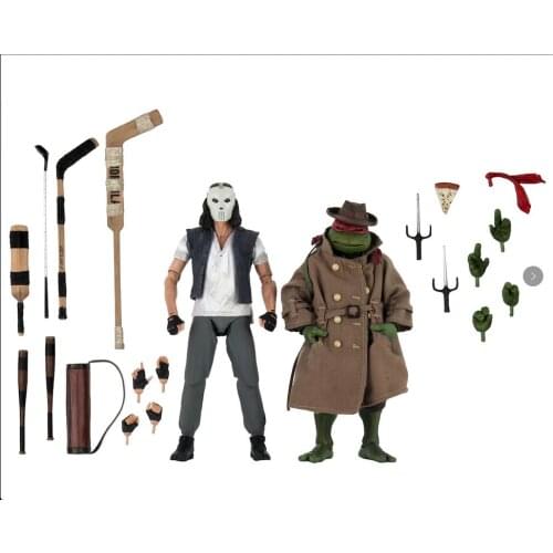 NECA 2pcs Krang Turtles Raphael VS Casey jones Turtles Classic Movable Action Figure Toys