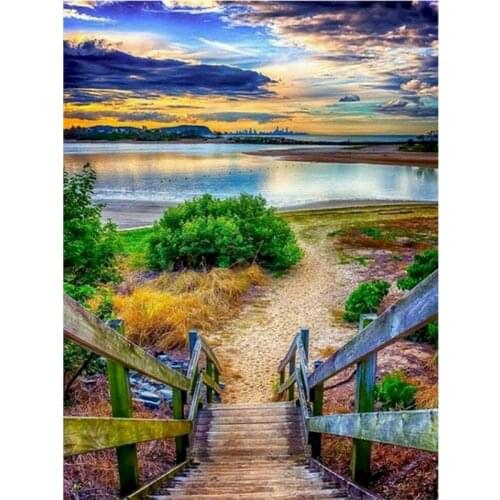 Gatyztory Frame Diy Painting By Numbers Seaside Landscape Canvas Colouring Handpainted Artwork Wall Decor