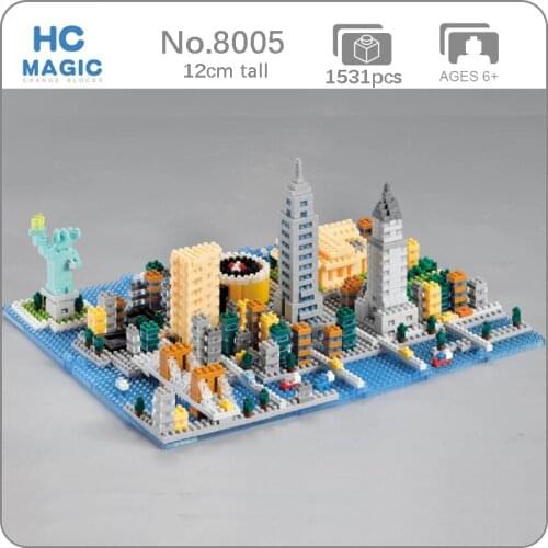 HC 8005 Architecture New York City Statue of Liberty 3D Model DIY Mini Diamond Blocks Bricks Building Toy for Children no Box