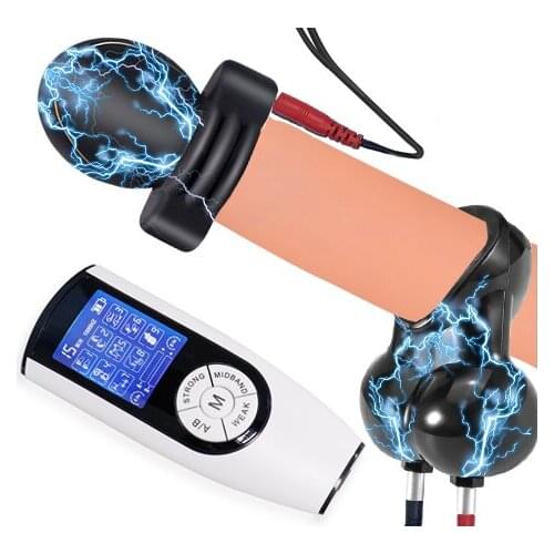 Strong Electric Shock Glans Trainer Massage Cup Penis Stimulator Men Delay Masturbator Scrotum Bondage Sleeve Cock Ring Sex Toys