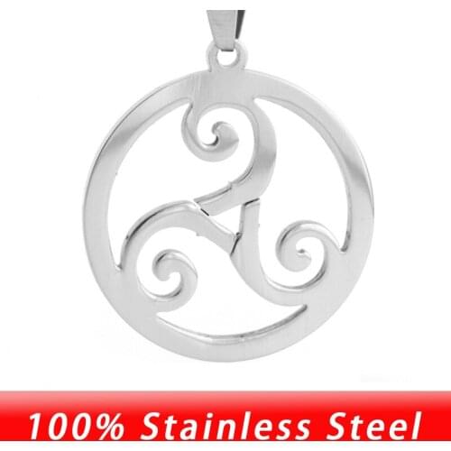 Celtic Triple Spiral Charms Triskel Triangle Trinity Knot Pendants & Neckalces High Polish Stainless Steel Wholesale 50pcs