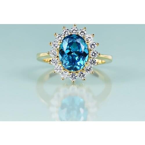 Gems Beauty 14K Gold Filled Sterling Silver Lab Aquamarine Birthstone Rings Princess Diana Inspired Statement Engagement Ring