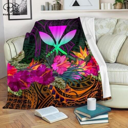 Summer Hibiscus Polynesian style Blanket 3D printed Sherpa Blanket on Bed Home Textiles Dreamlike HOME ACCESSORIES