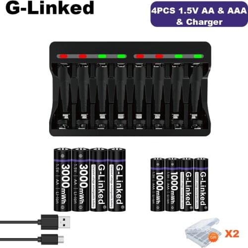 AA+AAA 1.5V Li-ion Rechargeable Battery 1.5V AA AAA Lithium Rechargeable Battery+AA AAA 1.5V Battery Charger with Led Indicator