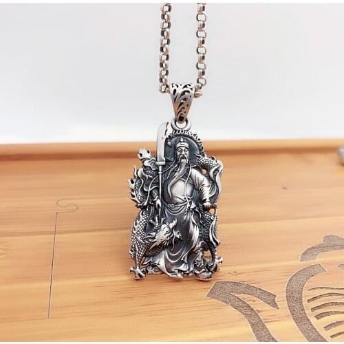 S999 Pure Silver Mens Personality Domineering Pendant Martial God Amulet Transit Silver Pendant