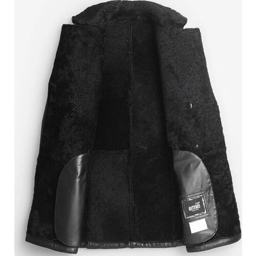 Mens Shearling Autumn Winter Genuine Leather Sheepskin Coat for Men Natural Fur Coats and Jacket BC812 KJ1343