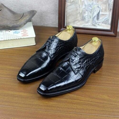 Sipriks Handmad Black Crocodile Belly Skin Dress Shoes Mens Boss Leather Soled Formal Tuxedo Shoes Imported Crocodile Alligator