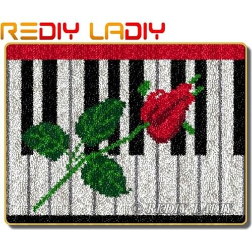 Latch Hook Rug Kits Rose on the Piano Crocheting Carpet Rug 100% Acrylic Yarn Cushion Mat DIY Carpet Rug Home Decor Art & Crafts