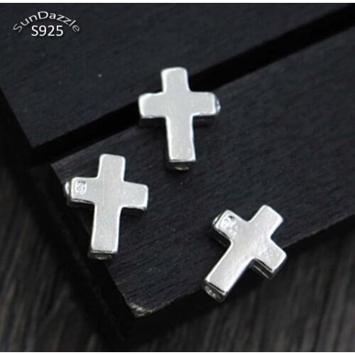 Genuine Real Pure Solid 925 Sterling Silver Beads Cross Loose Spacer Bead Bracelet Necklace Jewelry Making
