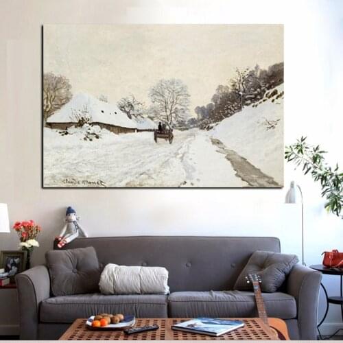 HD Print Claude Monet Snow Scene at Argenteuil Oil Painting on Canvas Art Wall Picture Poster for Living Room Sofa Cuadros Decor