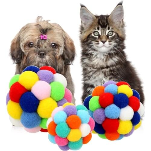 Plastic Plush Ball Sound Toys Pet Cat Toys Pet Cat Toy Cat Football Training Toys Color Random