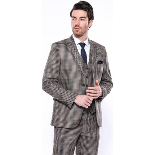 Plaid Brown Slim-Fit Blazer