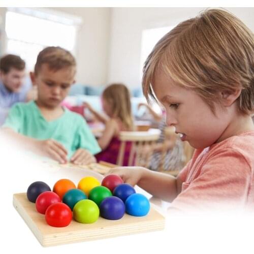 Matching Game Craftsmanship Educational Toys Wooden Multicolor Rainbow Ball Sorting Board for Baby