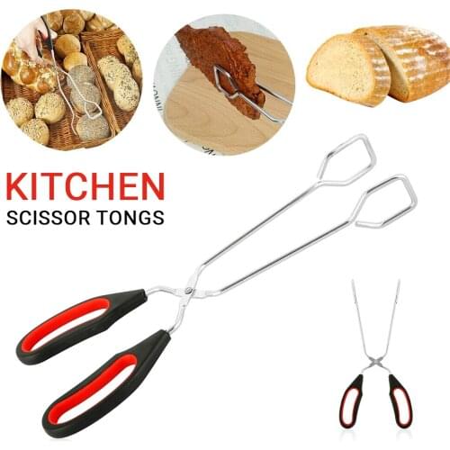 Portable Long Handle Outdoor BBQ Kitchen Barbecue Tongs Clamp Grilling Multifunction Scissors Type Food Clips Camping BBQ Tools