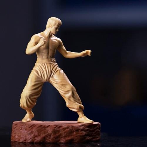 Wood Carving 13cm Bruce Lee Hand-made Crafts Creative Car Decoration Home Decoration Chinese Collection