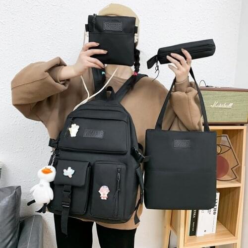 4 Pcs Set School Bag For Teenager Girl Women Backpack Cute Student Backbag College Waterproof Childrens Book Bags rucksack