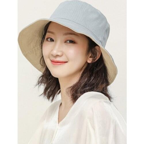 HT3038 New Spring Summer Sun Hat Women Reversible Bucket Hat Anti-UV Fishing Fisherman Cap Ladies Packable Flat Top Panama Hat