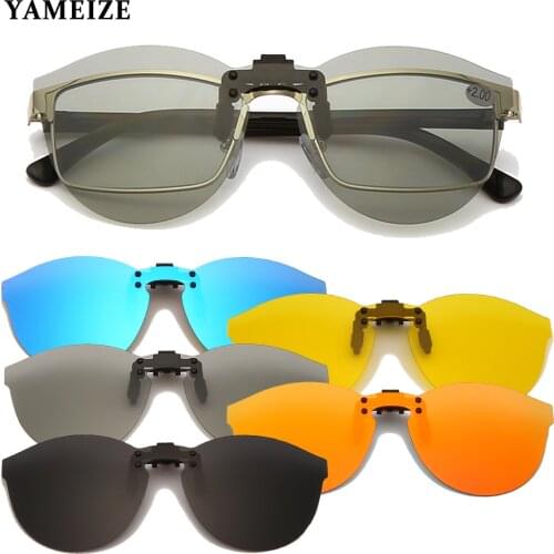 YAMEIZE Fashion Clip On Sunglasses Men Women Polarized Sun Glasses Car Driver Goggles Night Vision Lens Eyewear Accessories UV
