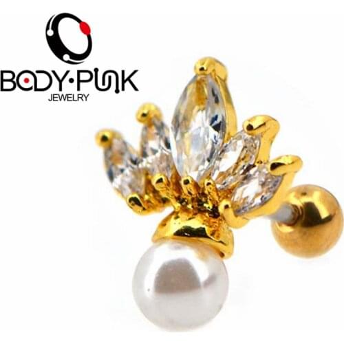 Body Punk Piercing Ear Rings 16G Conch Earrings AAA CZ Gold Flower Cartilage Piercings in Ear 1pcs 2018 New Design