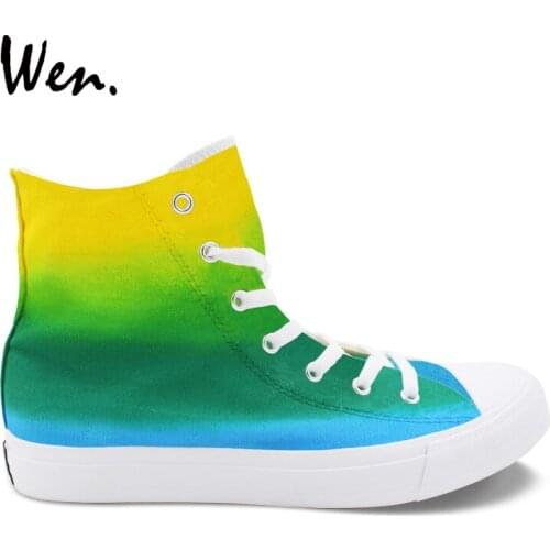 Wen High Top Original Sneakers Design Gradual Change of Colors Hand Painted Canvas Shoes Unisex Lace Up Painting Footwear